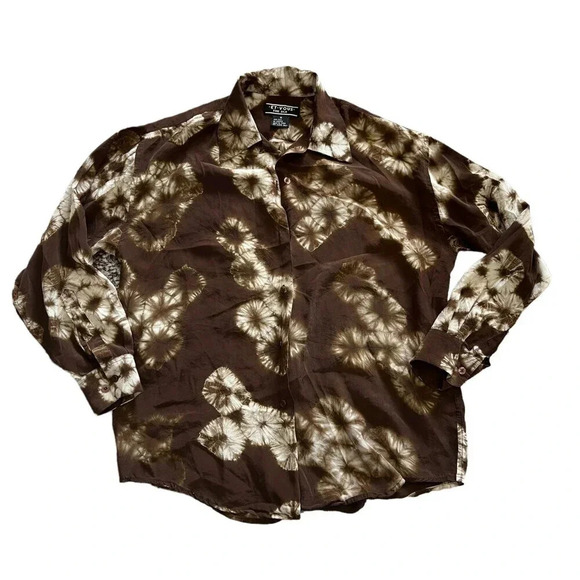 Et Vous Brown Dandelion Silk Blouse M - Picture 1 of 3